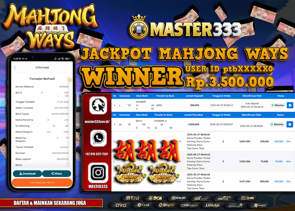 MASTER333 JACKPOT SLOT Mahjong Ways  Rp.3,500,000.,- LUNAS