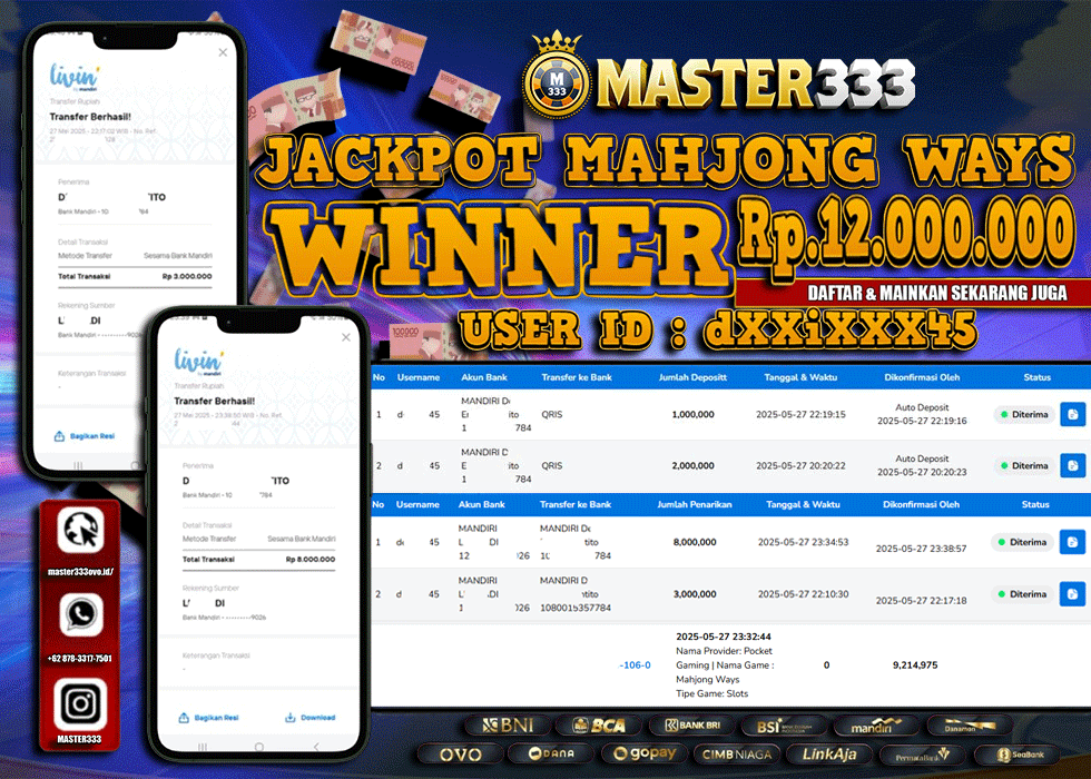 MASTER333 JACKPOT SLOT Mahjong Ways  Rp.12,000,000.,- LUNAS