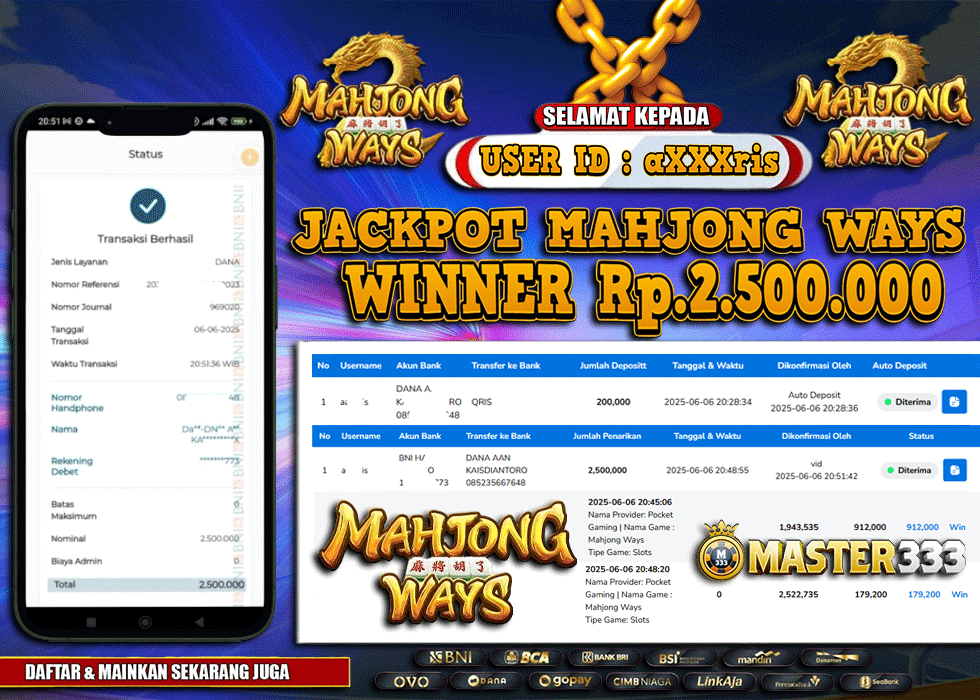 MASTER333 JACKPOT SLOT Mahjong Ways  Rp.2,500,000.,- LUNAS