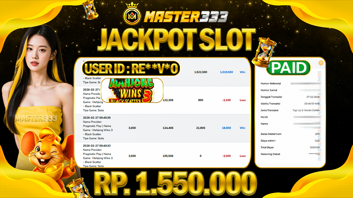 JACKPOT 1.550.000 JUTA DI PRAGMATIC PLAY SLOT MAHJONG WINS 3 GATE SAH LUNAS